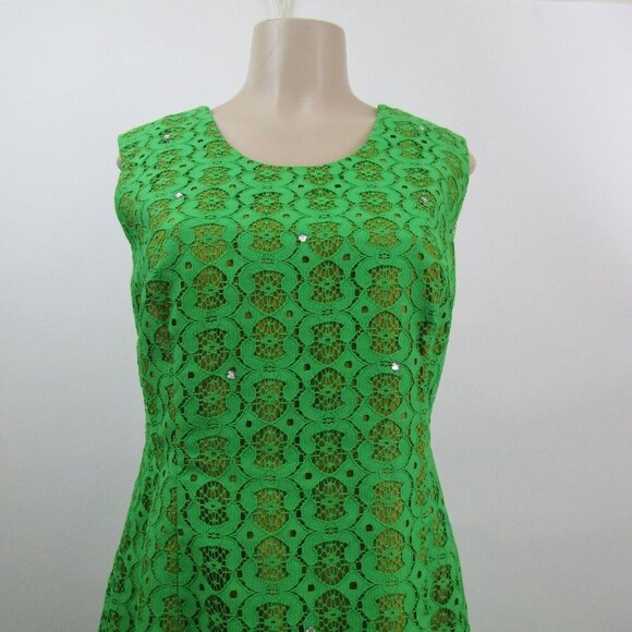 VTG 60s KELLY GREEN LACE Retro MOD M L Mad Men Demure Maxi Fairy Party dress - Picture 2 of 12